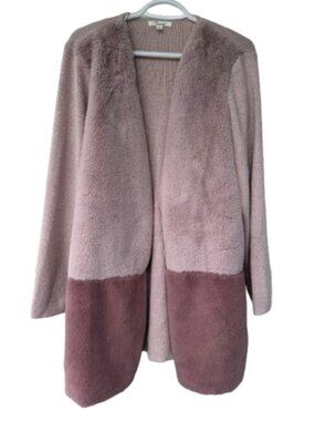 89th & Madison long open faux fur front knitted cardigan mauve women's size 1X